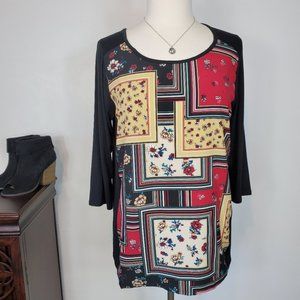 Ava James Mixed Media Black Patchwork 3/4 Sleeve Size S